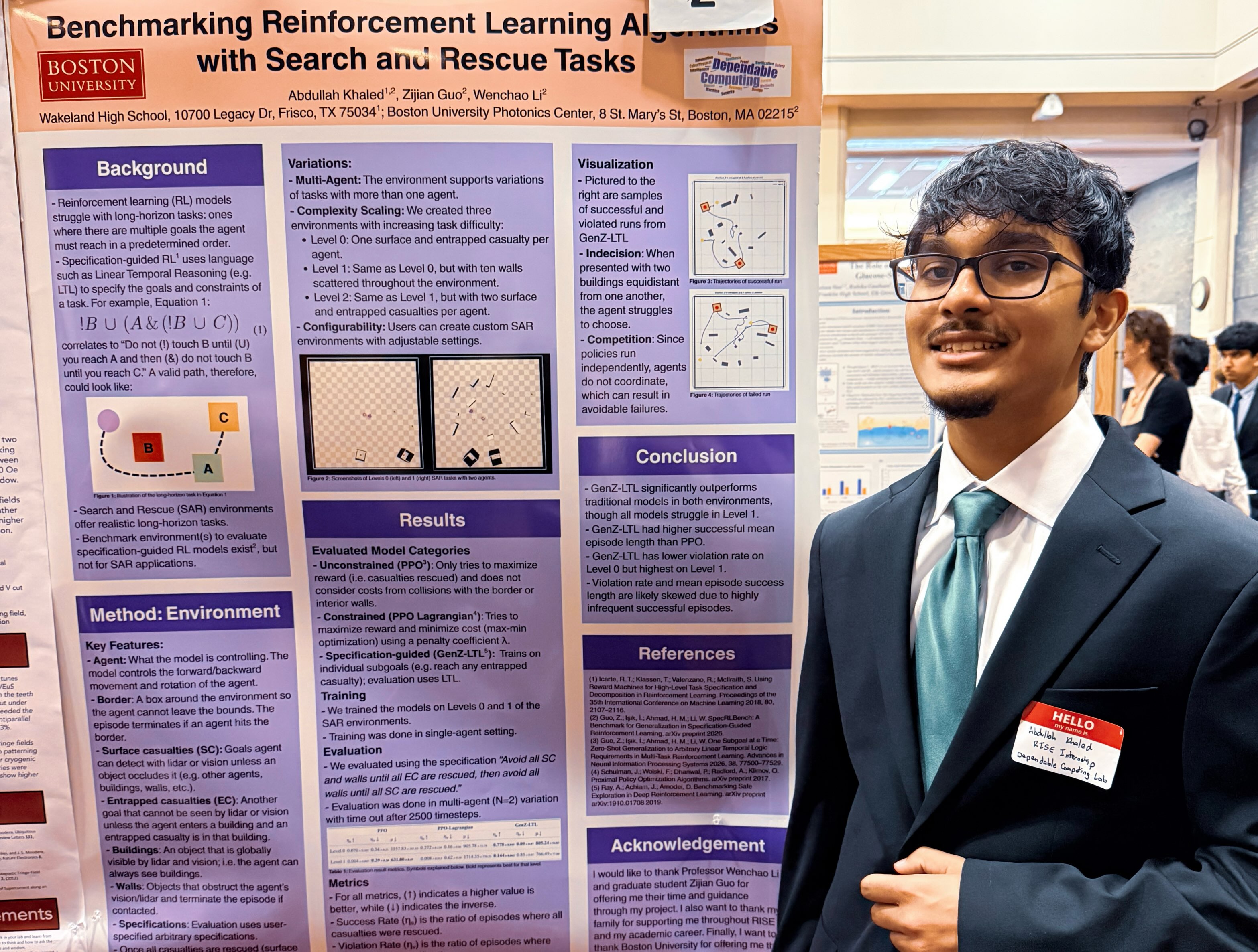 Picture of me at the RISE Poster Symposium, with my poster present on the left.